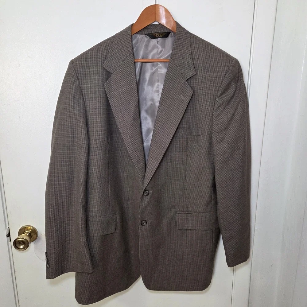 Sturbridge‎ Classics Mens 44L Sport Coat Blazer Brown Houndstooth Wool 2 Button